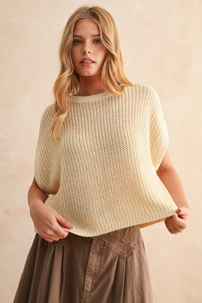 Maggie Cap Sleeve Sweater in Cream AbrasionResistant Fabric