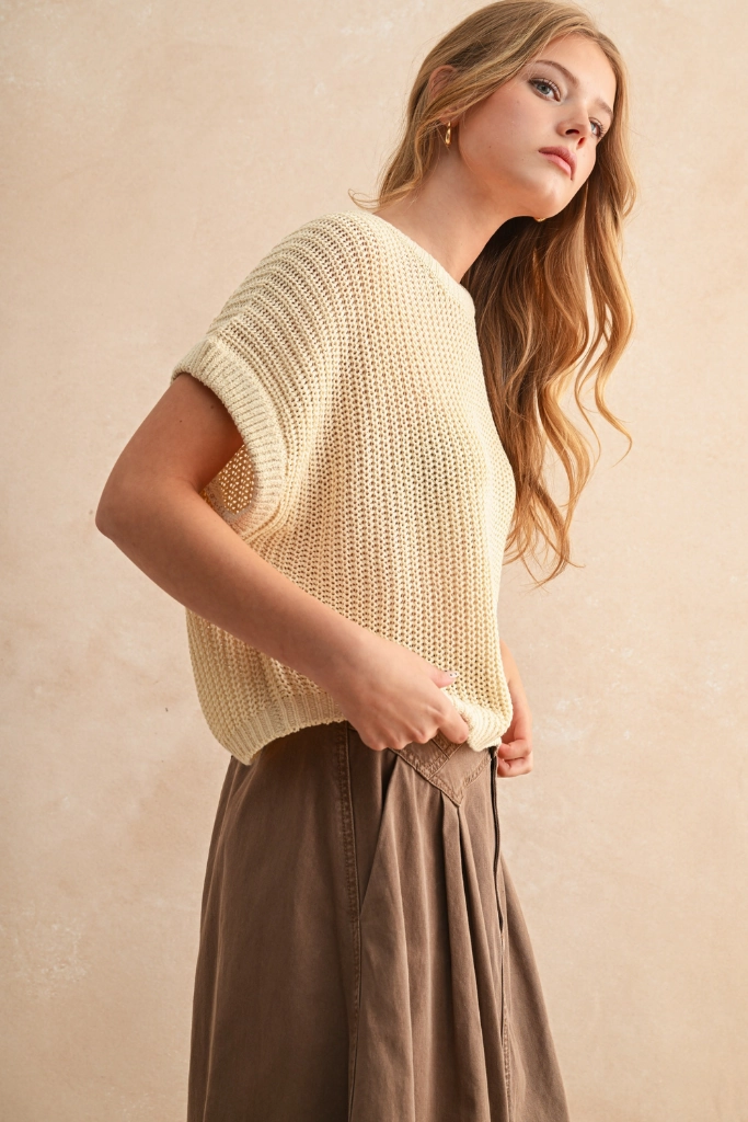Maggie Cap Sleeve Sweater in Cream StretchFit Design Stretch Fit Engineering