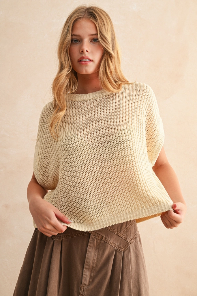Maggie Cap Sleeve Sweater in Cream AbrasionResistant Fabric