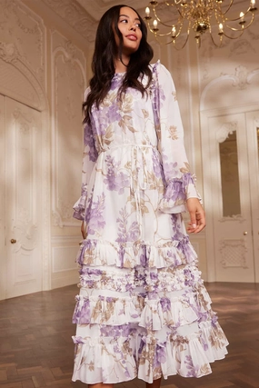 Sleek And Stylish Wisteria Chiffon Round Neck Ankle Gown