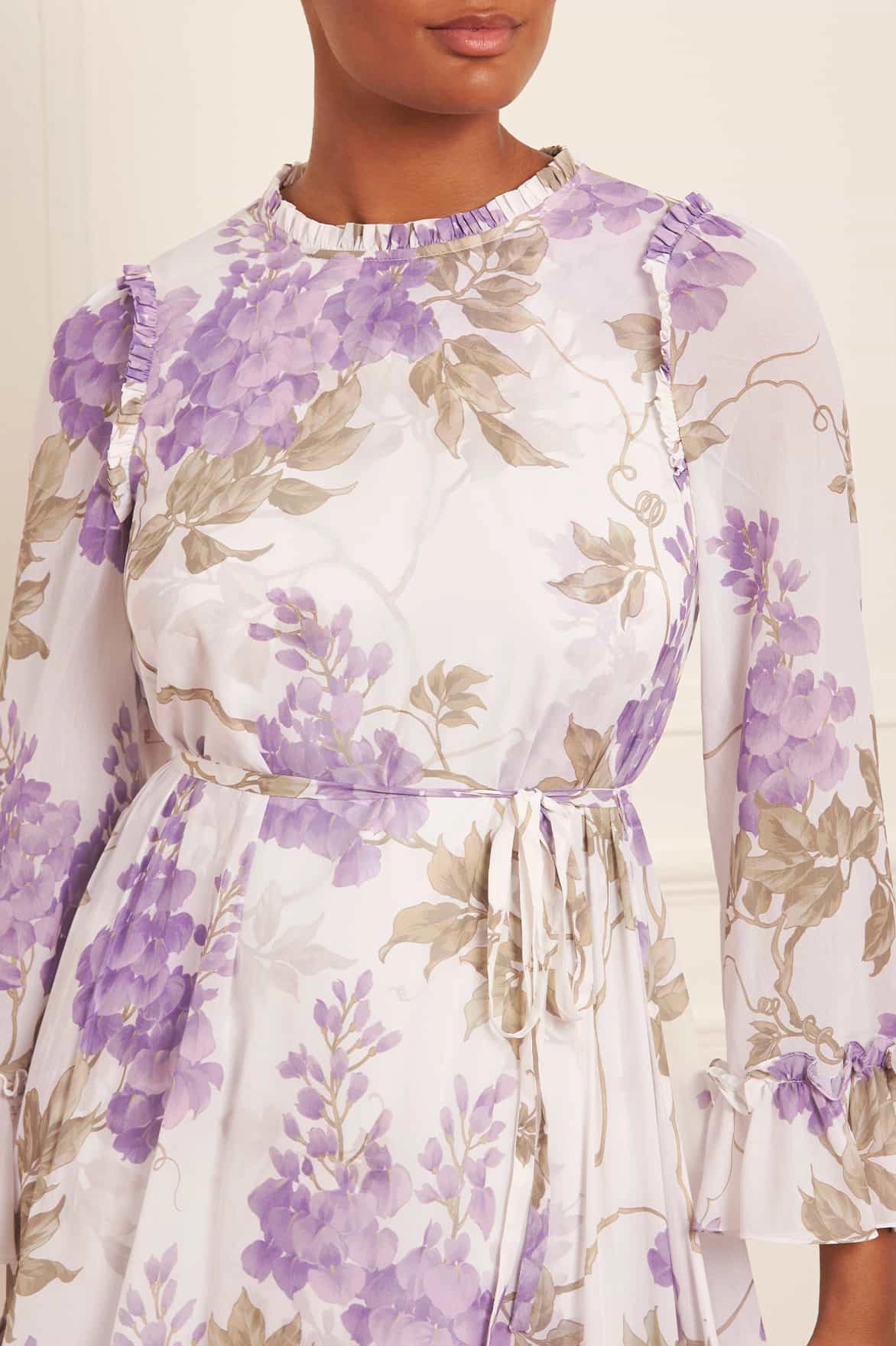 Wisteria Chiffon Round Neck Ankle Gown button detail Urban Edge