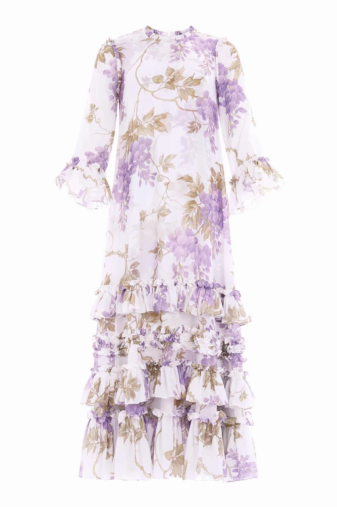 Drape Wave Wisteria Chiffon Round Neck Ankle Gown