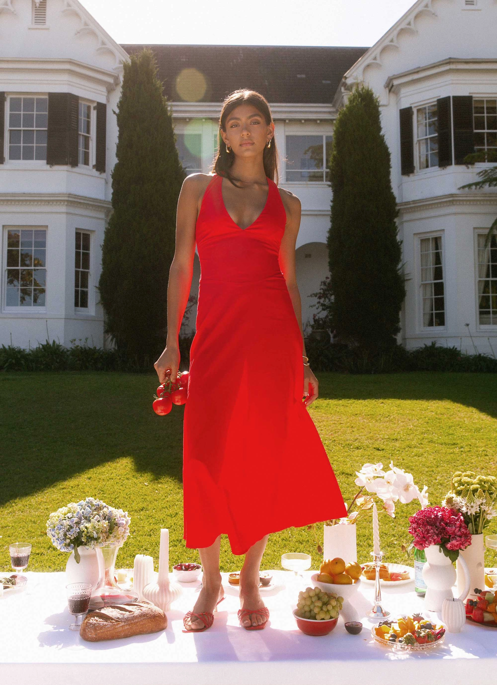 Classic Mood Falling For You Midi Dress - Red