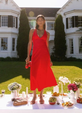 Classic Mood Falling For You Midi Dress - Red