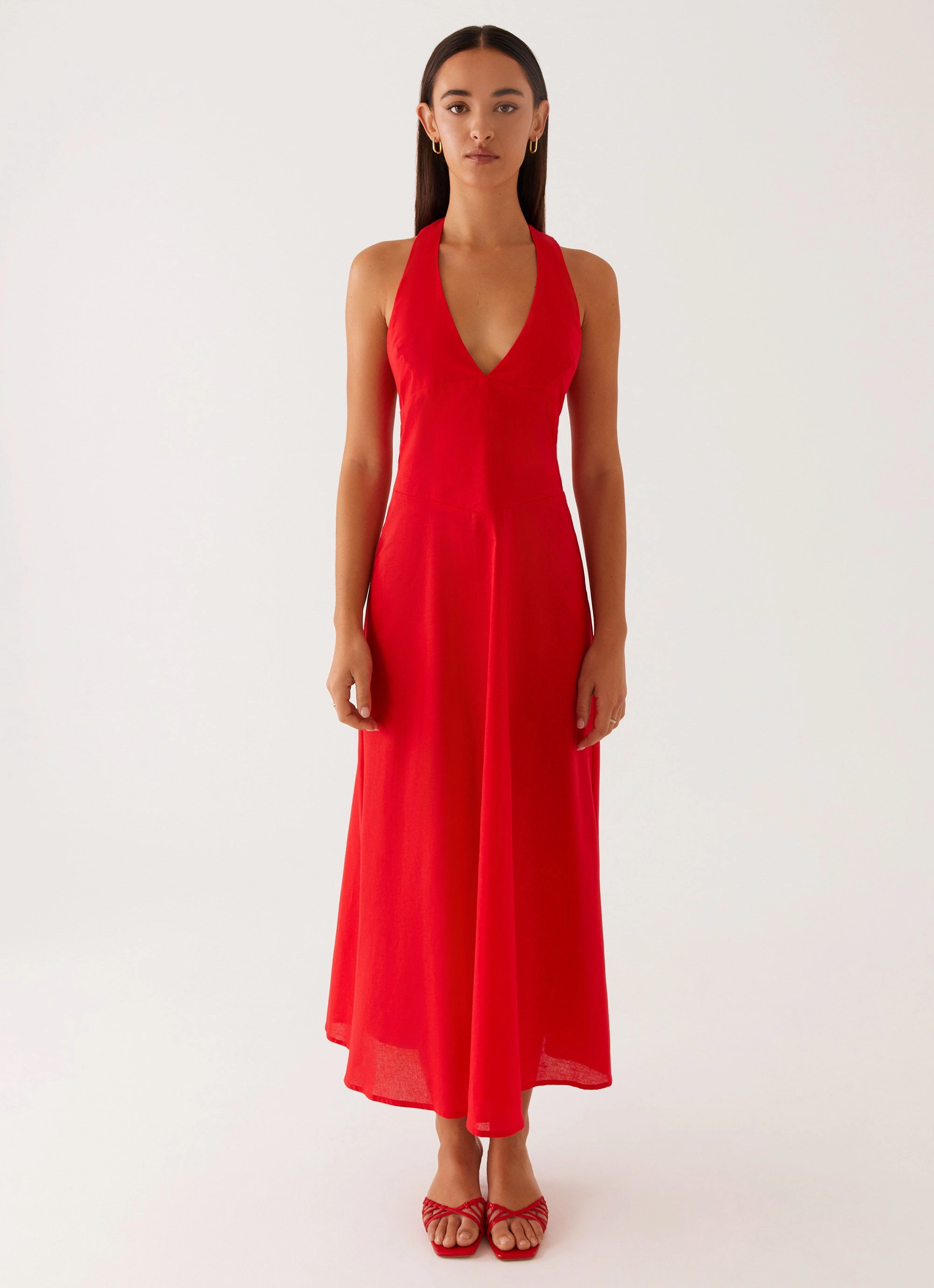 Falling For You Midi Dress - Red SoftTouchTexture Effortless Style