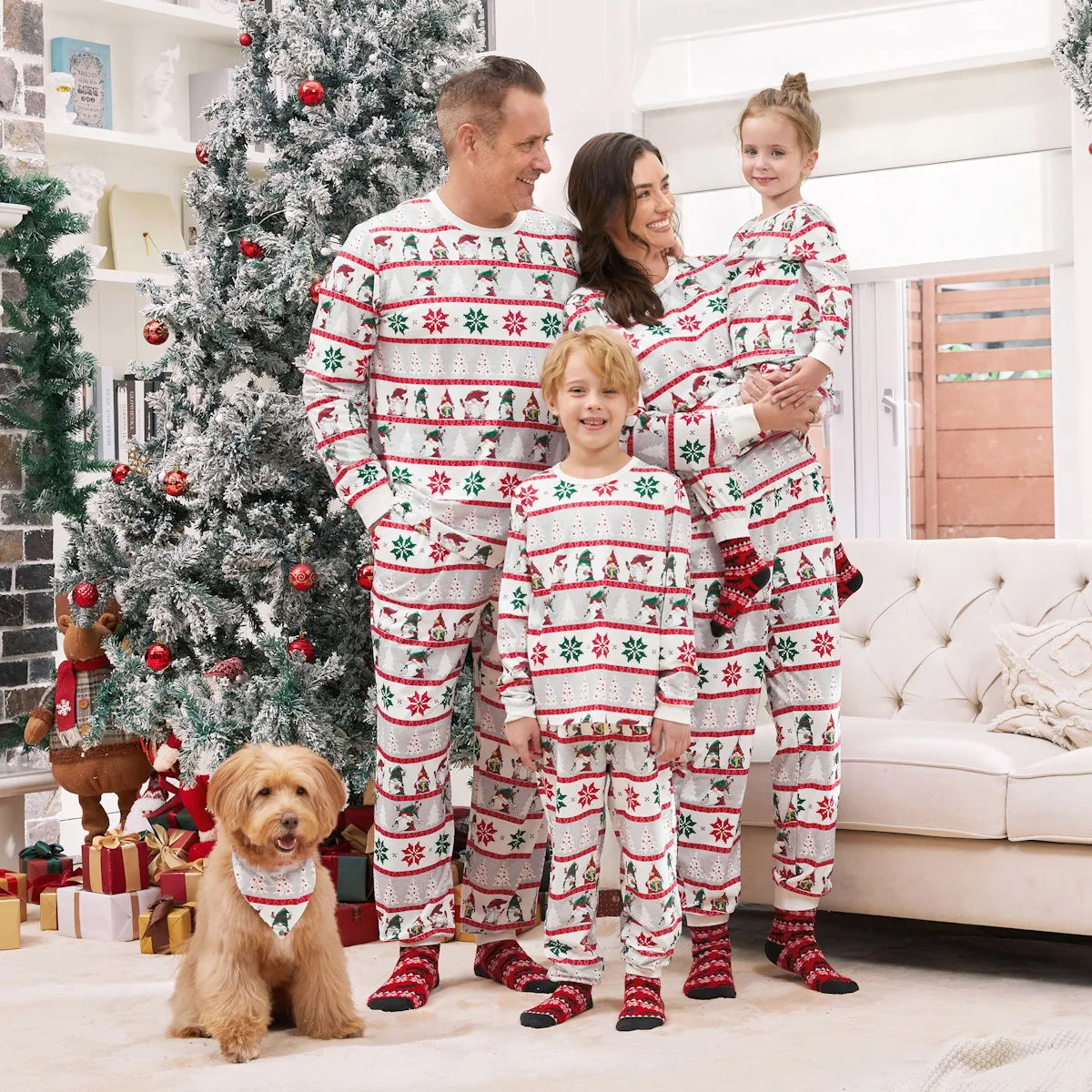 Family Christmas Pajamas Allover Gnomes Christmas Tree Pattern