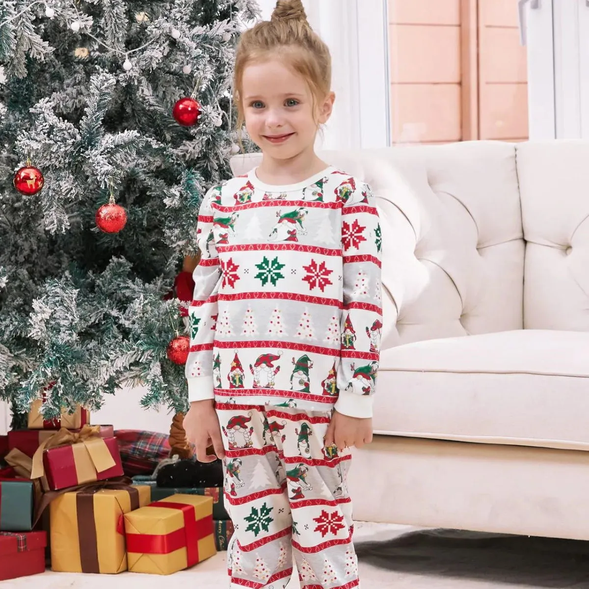 Family Christmas Pajamas Allover Gnomes Christmas Tree Pattern