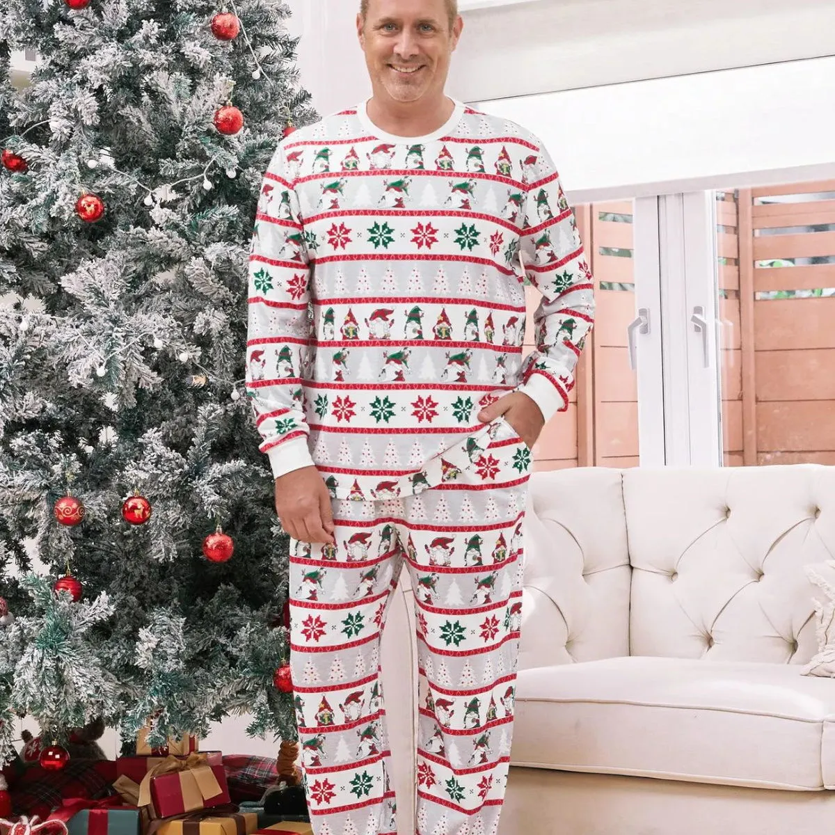 Family Christmas Pajamas Allover Gnomes Christmas Tree Pattern