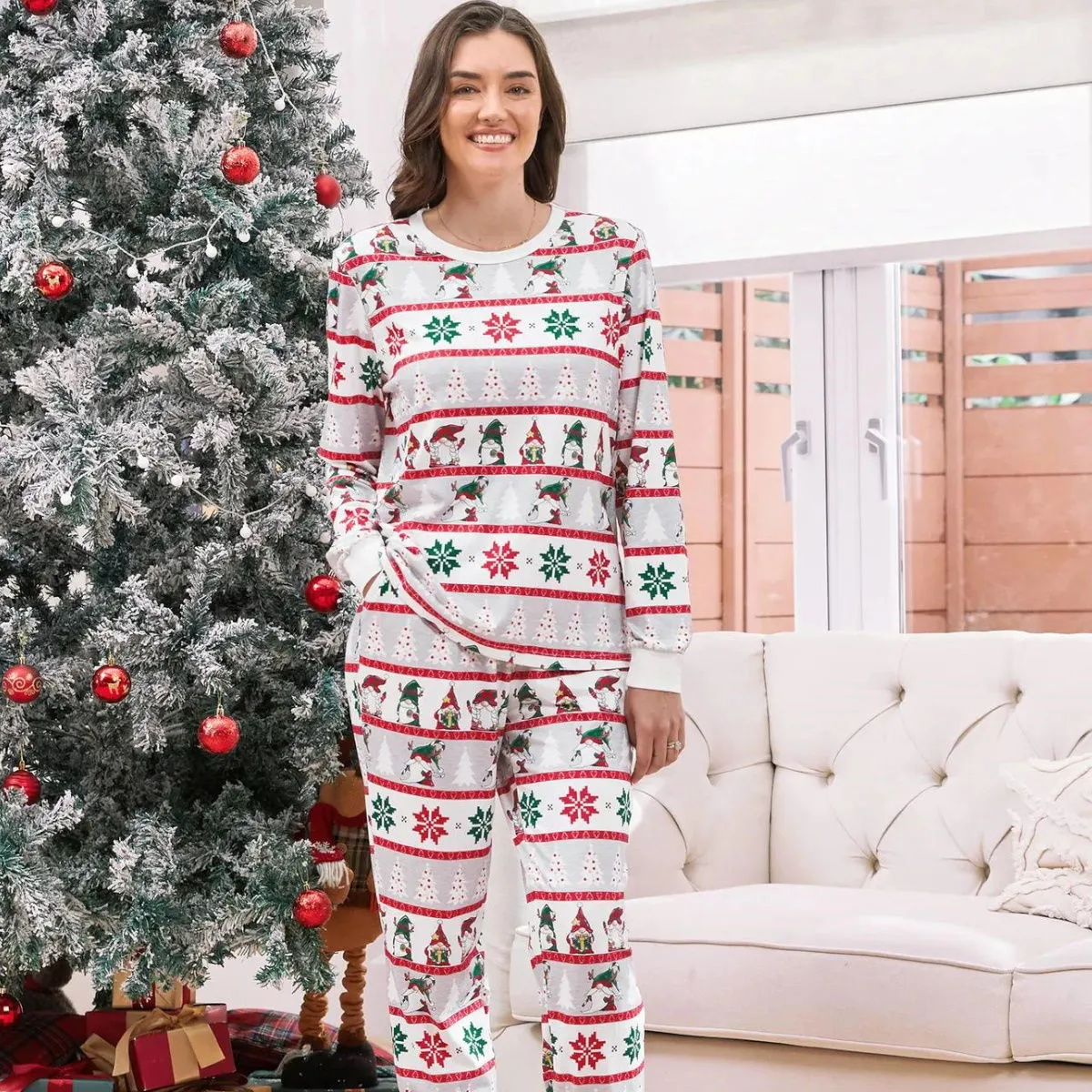 Family Christmas Pajamas Allover Gnomes Christmas Tree Pattern