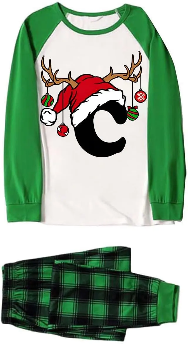 Family Christmas Pajamas Matching Sets Xmas Alphabet Pjs for Families 2025 Cute Long Sleeve Jammies Holi Sleepwear
