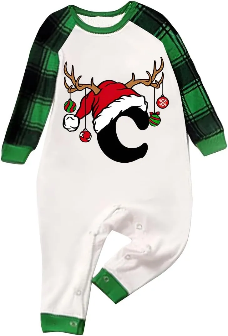 Family Christmas Pajamas Matching Sets Xmas Alphabet Pjs for Families 2025 Cute Long Sleeve Jammies Holi Sleepwear
