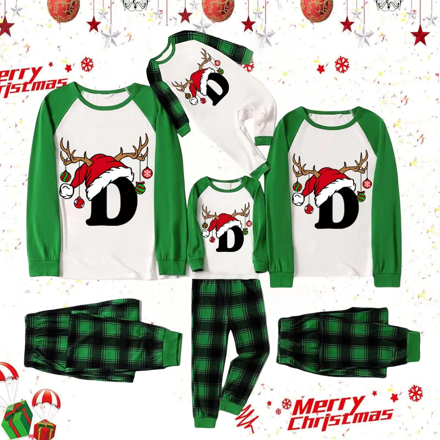 Family Christmas Pajamas Matching Sets Xmas Alphabet Pjs for Families 2025 Cute Long Sleeve Jammies Holi Sleepwear