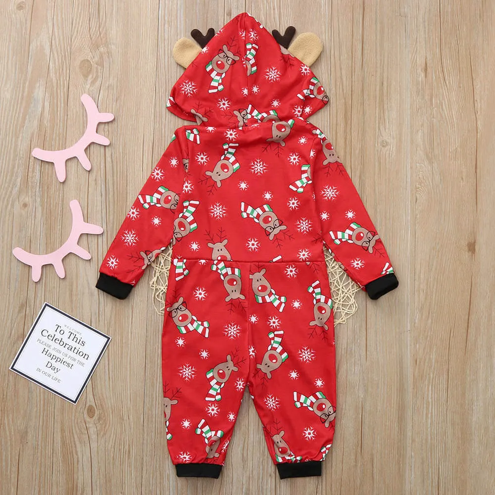 Family Matching Outfits Baby Kids Mom Dad Hooded Pajamas Suit