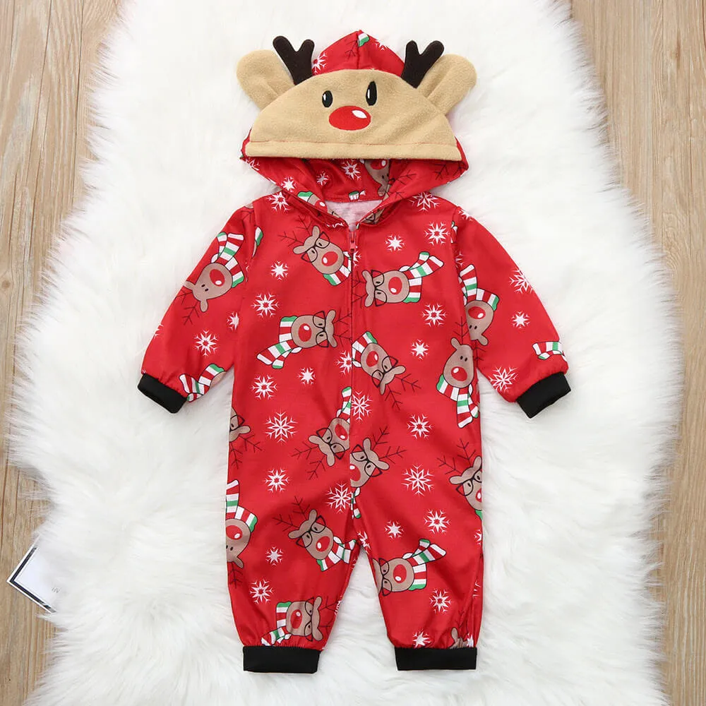 Family Matching Outfits Baby Kids Mom Dad Hooded Pajamas Suit
