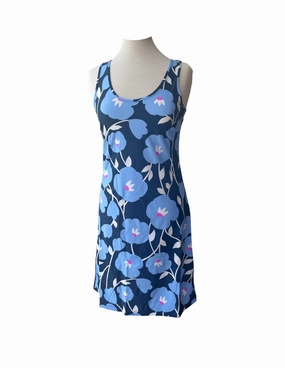 Timeless Beauty Long Bali Tank Dress Pop Art Flower Navy