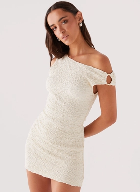 Farah Off Shoulder Mini Dress - White Satin Layers