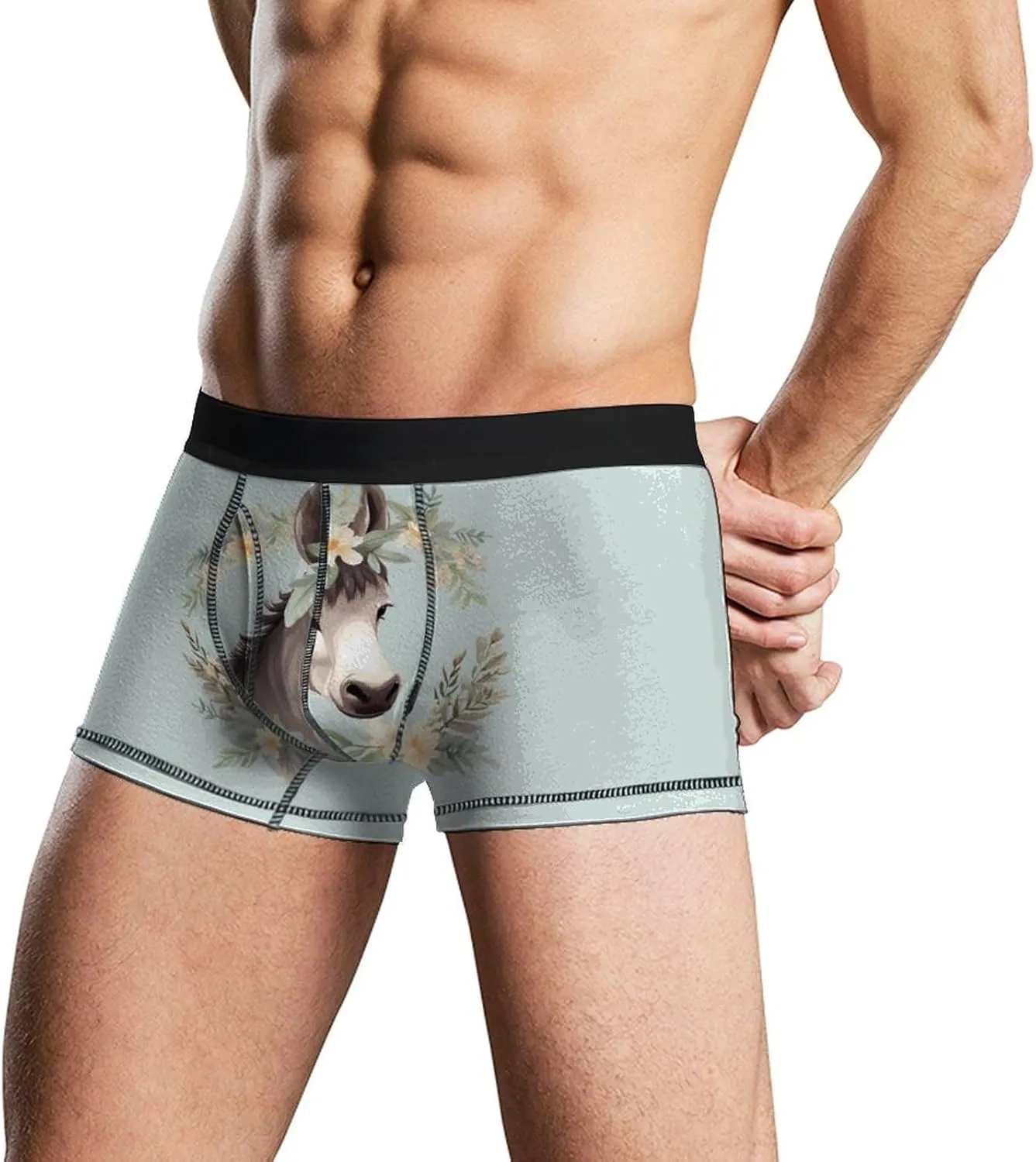 Farmhouse Donkey Flowers Mens Boxer Brief Funny Underwear Trunks Breathable Soft Printed Shorts