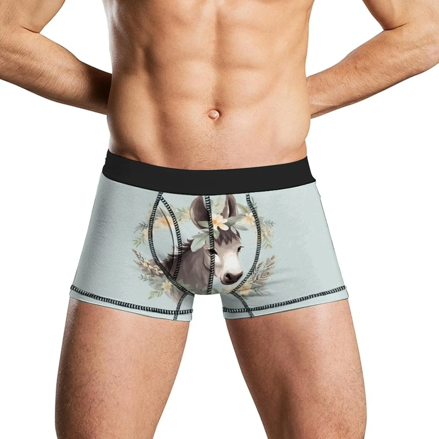 Farmhouse Donkey Flowers Mens Boxer Brief Funny Underwear Trunks Breathable Soft Printed Shorts