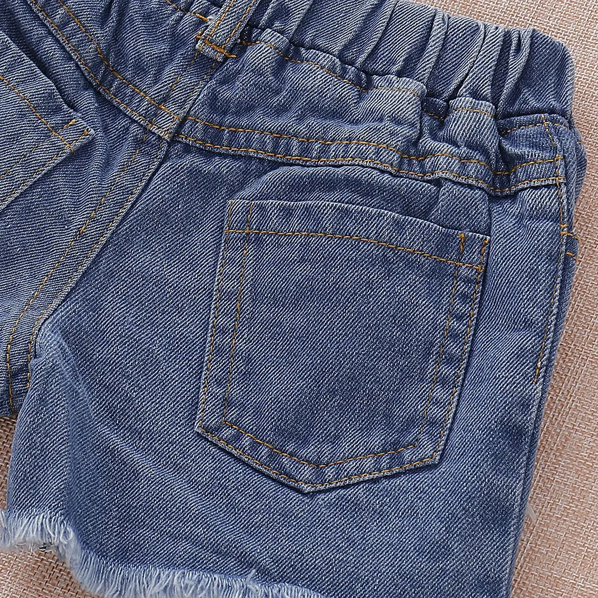 Fashion Baby Kids Outfit Tank Top Ripped Fringe-hem Short Jeans