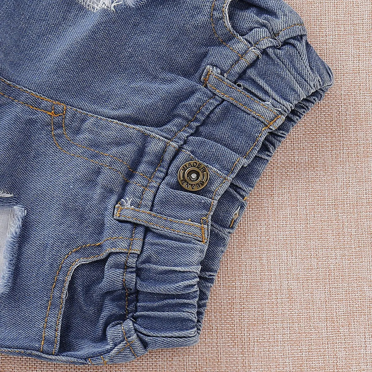 Fashion Baby Kids Outfit Tank Top Ripped Fringe-hem Short Jeans