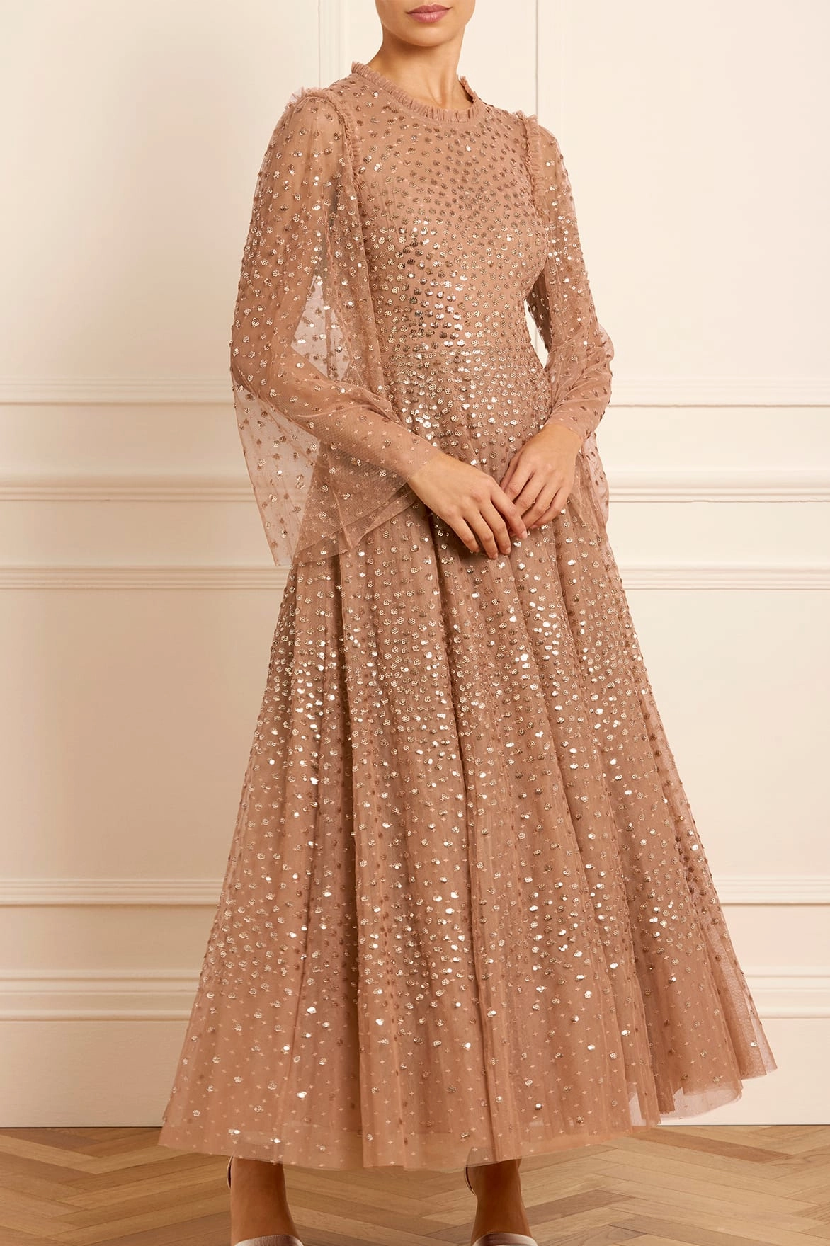 Scatter Dot Round Neck Ankle Gown Relaxed Fit Look City Layers