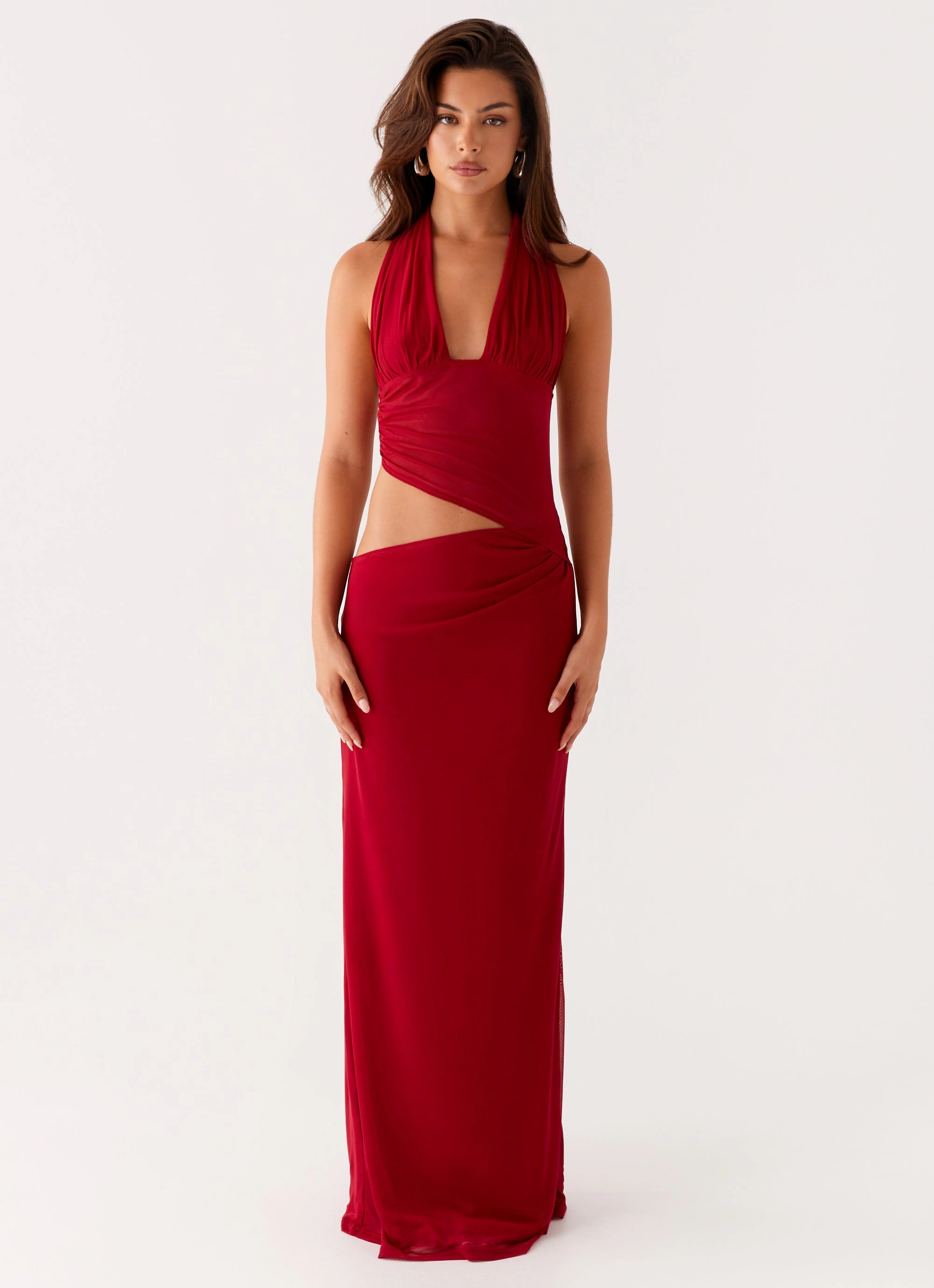 High-waisted evening piece Main Act Halter Maxi Dress - Raspberry