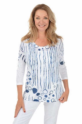 Underwater Bubbles Sequin Pocket Knit Top Reinforced Shoulder Seams
