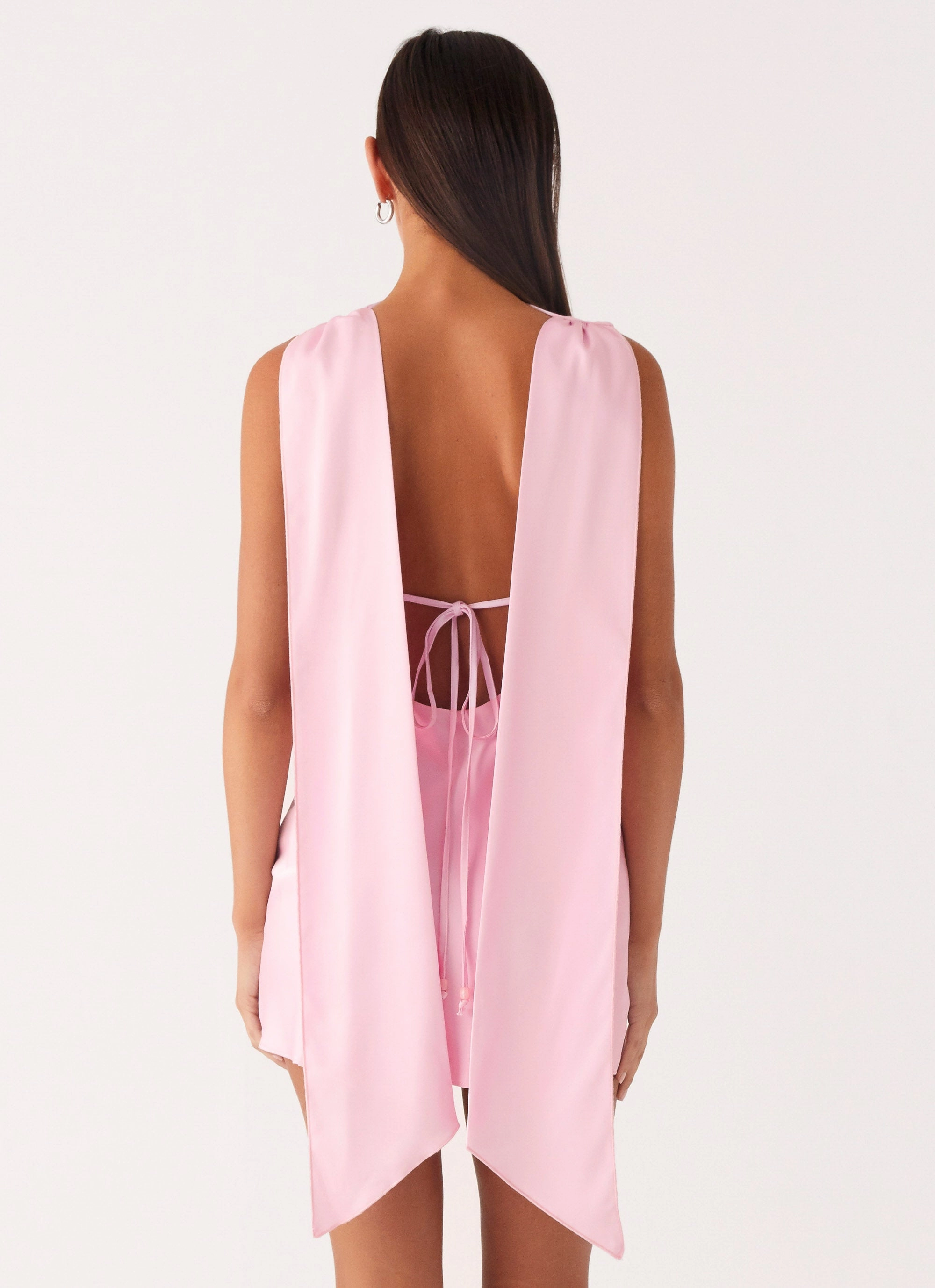 Cerina High Neck Mini Dress - Pink Gentle Fit Gathered-Detail