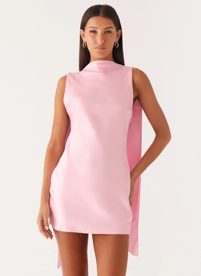 Relaxed Design Runway-Ready Cerina High Neck Mini Dress - Pink