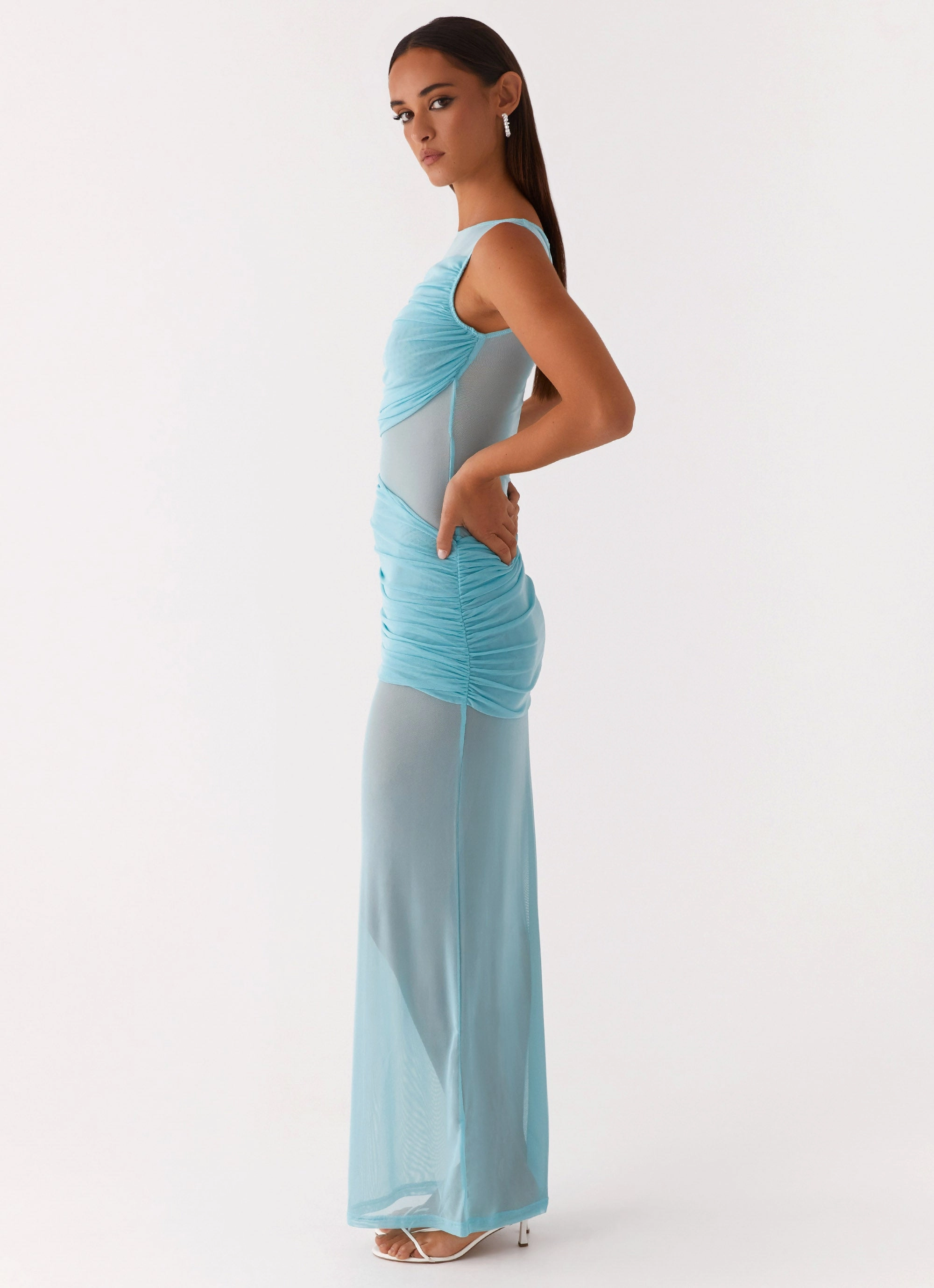 Apollo Maxi Dress - Aqua Bohemian-Style Silk-Blend