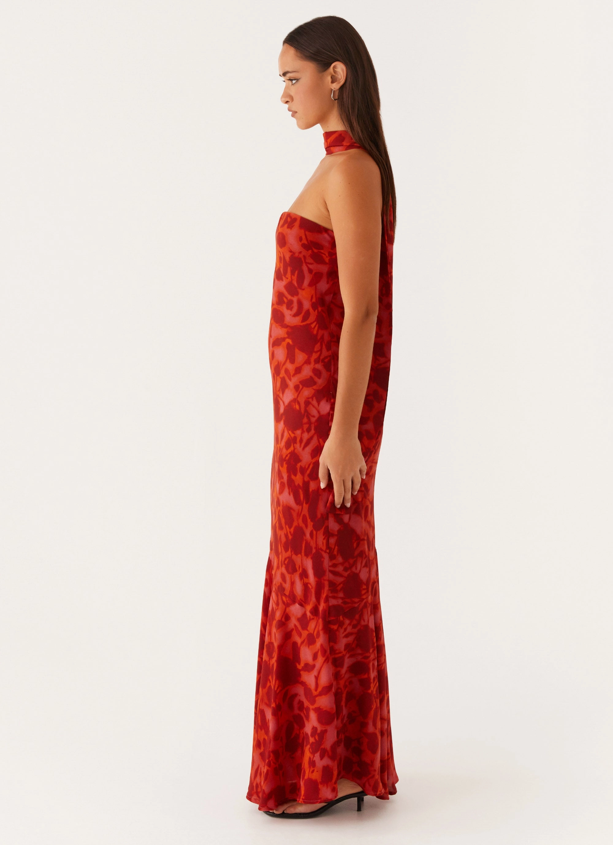 Under The Pagoda Maxi Dress - Deep Red Floral Soft Comfort