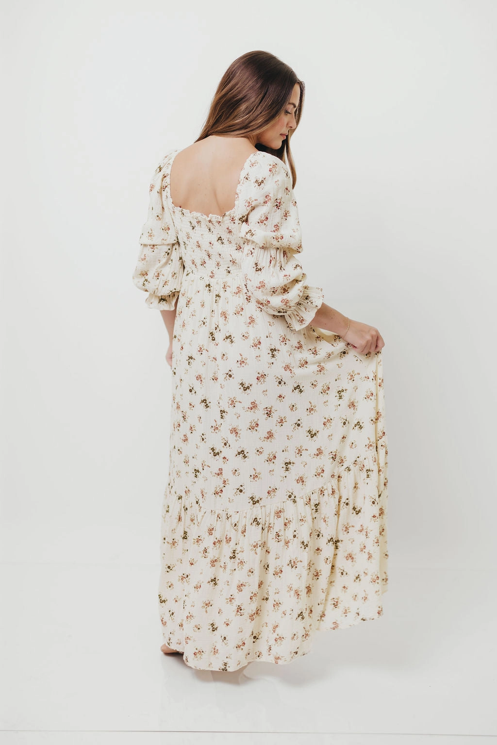 Edgy Twist Modern-style Emerson Maxi Dress with Long Sleeves in Ivory