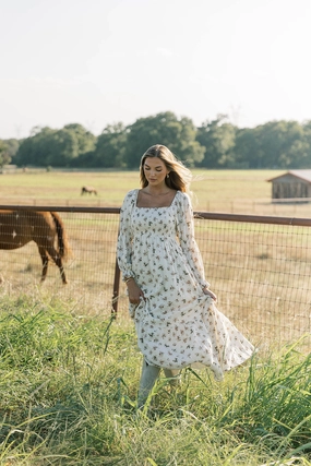 Emerson Maxi Dress with Long Sleeves in Ivory Sweetheart Cut Street Edge