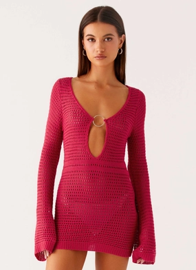 Sunriser Crochet Mini Dress - Pink Light Coral Brunch Outfit