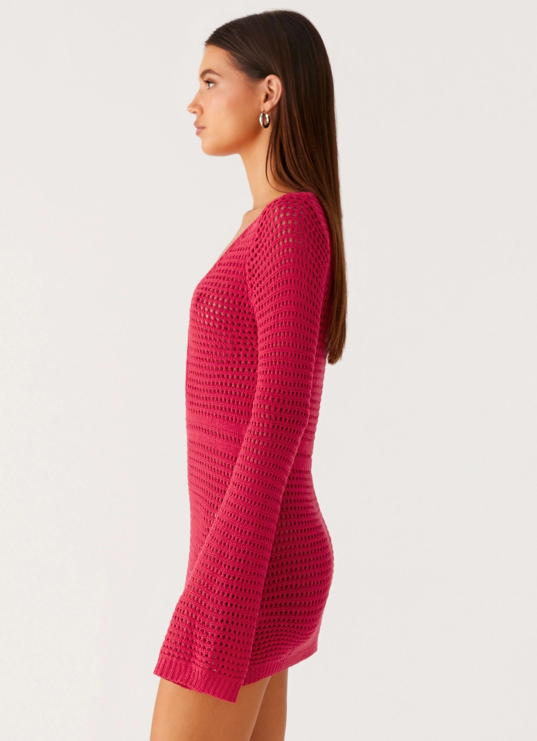 Fitted Style Versatile Wear Sunriser Crochet Mini Dress - Pink