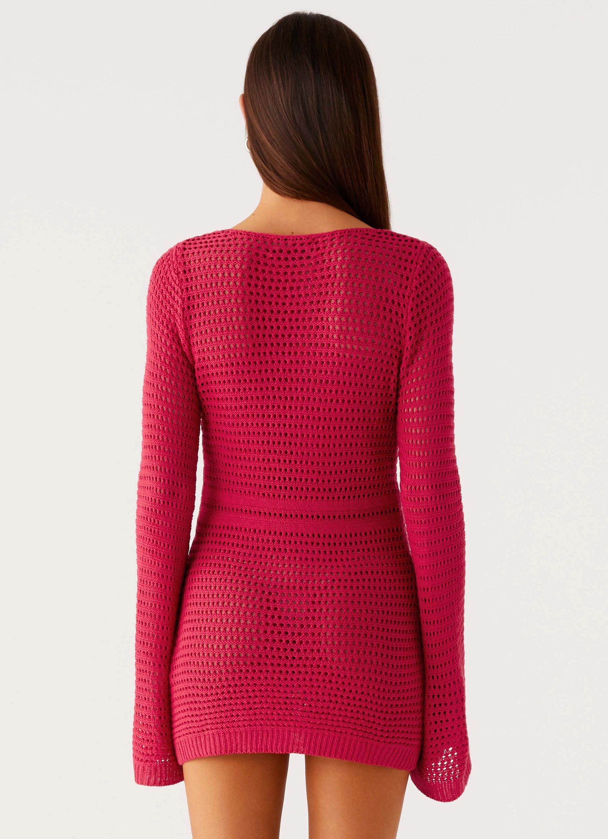 Sunriser Crochet Mini Dress - Pink Bohemian style Satin Layers