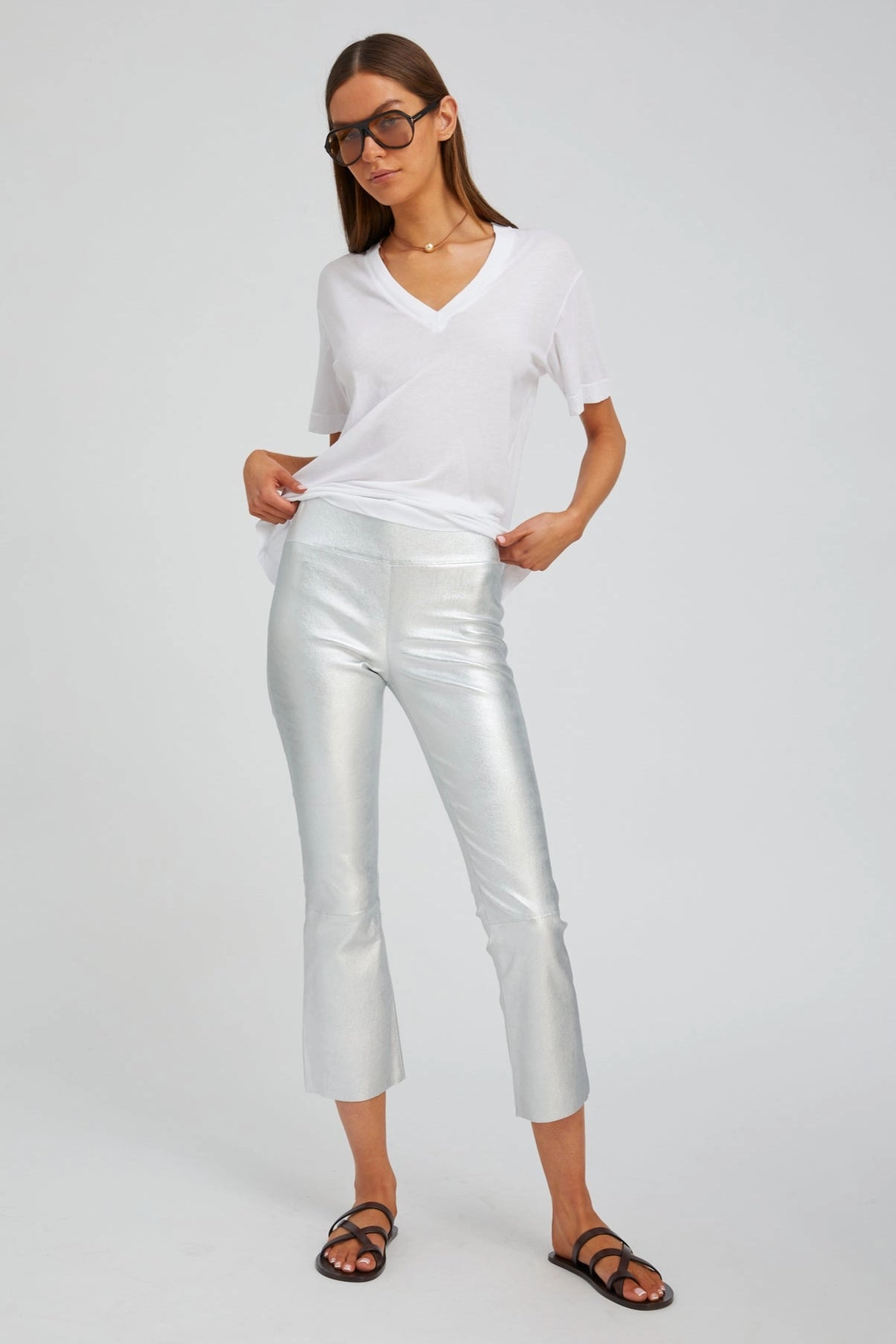 Form Fit Gym Life Metallic Silver Leather Crop Flare