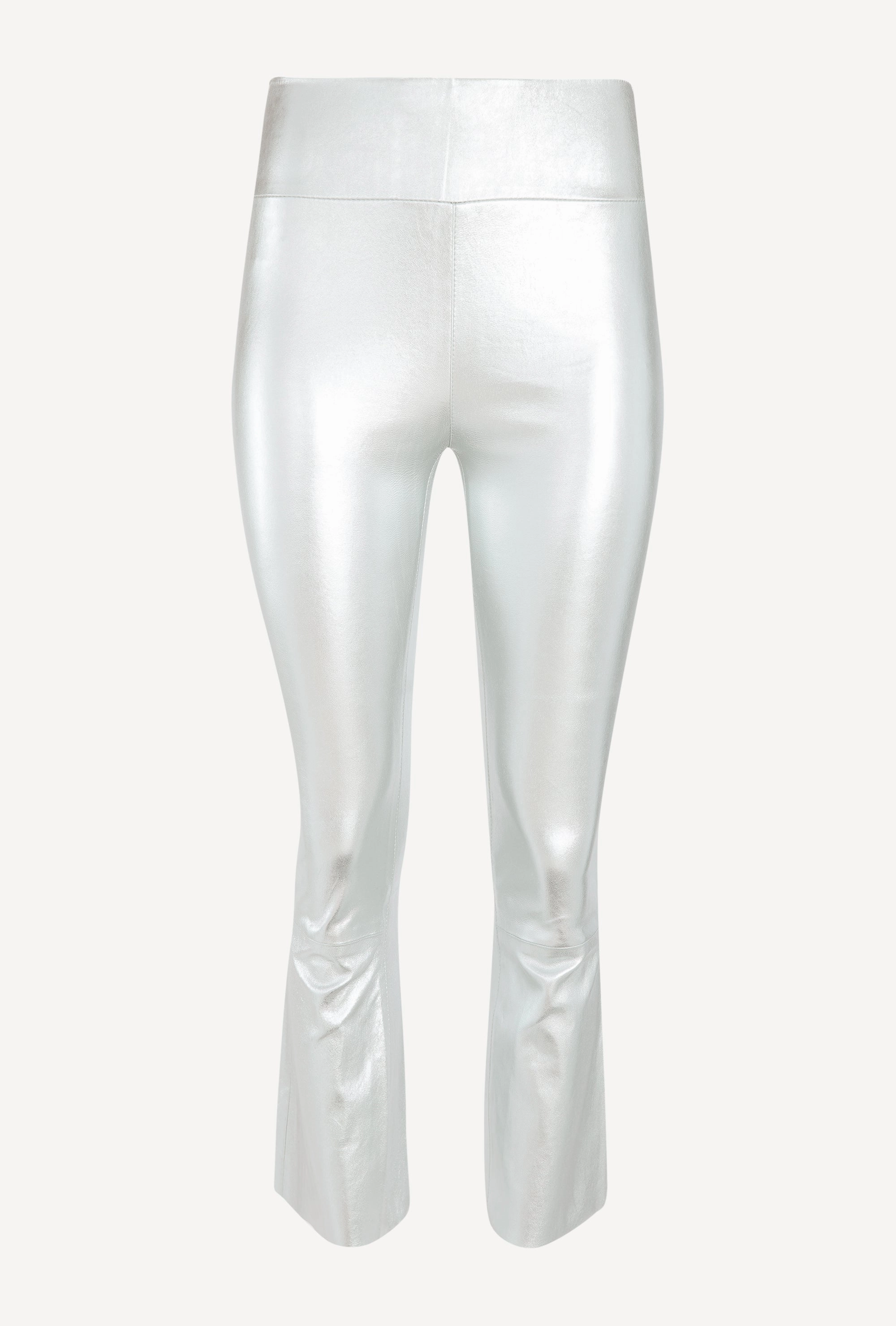Athletic Wearable Metallic Silver Leather Crop Flare