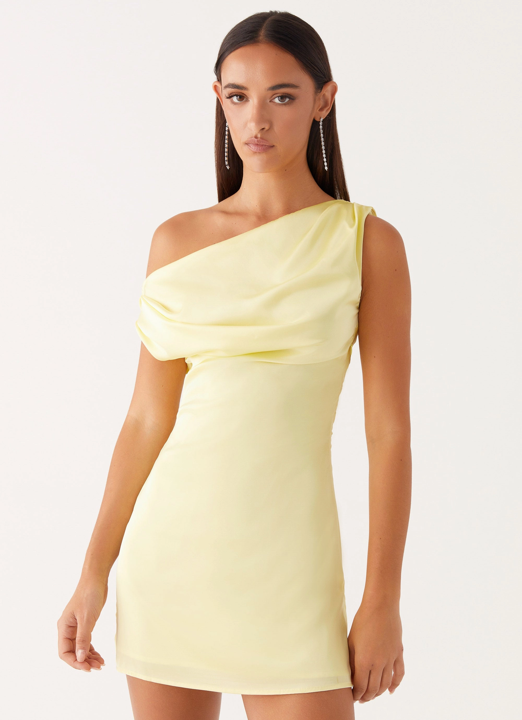 Special-Occasion Chilly Day Comfort Heart Of Glass Satin Mini Dress - Yellow