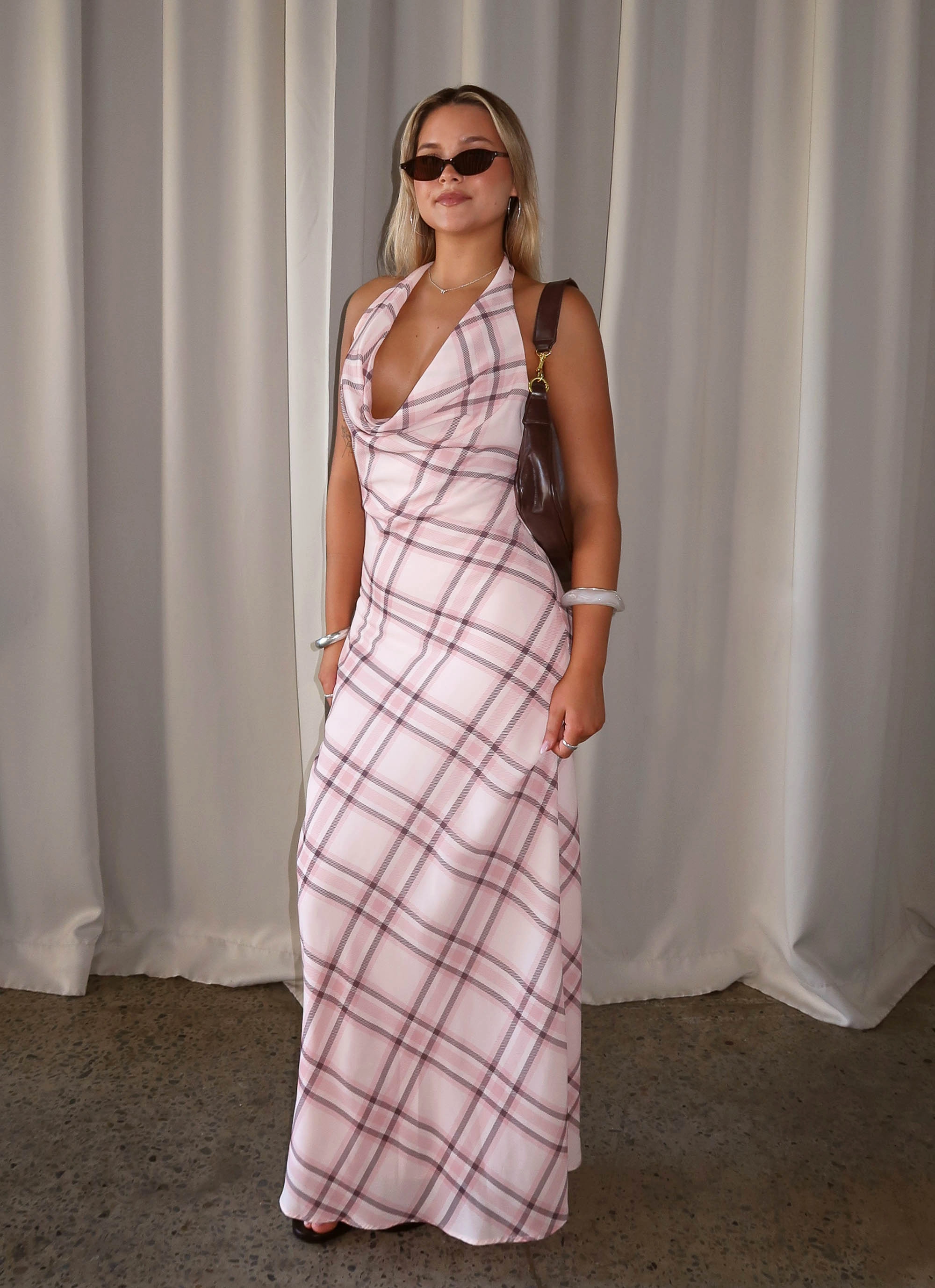 Muse Maxi Dress - Pink Check Formal Style