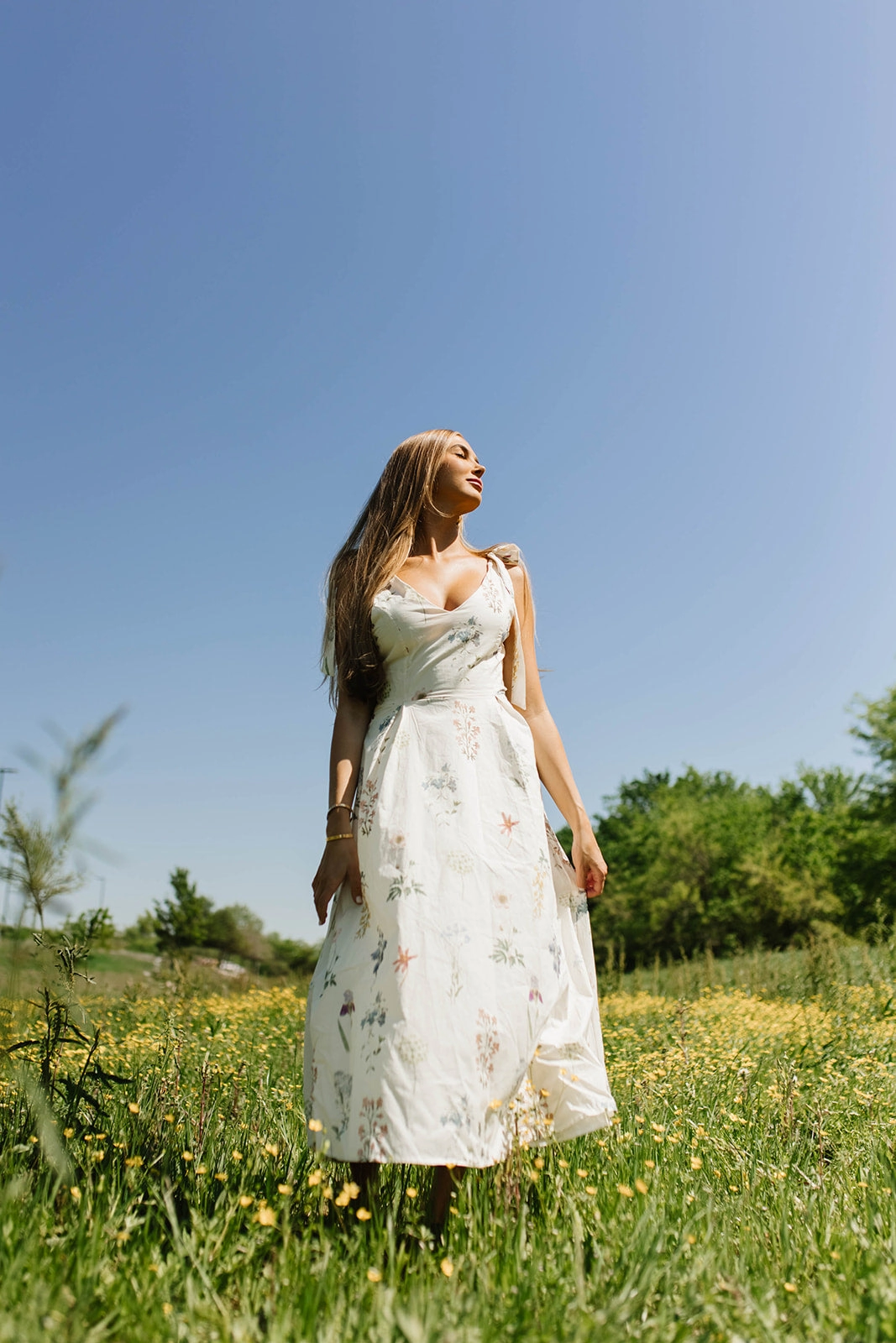 Edgy-Look Fawna Floral Midi Dress in Cream *Final-Sale*