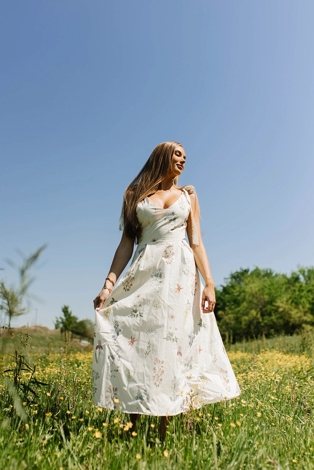 Fawna Floral Midi Dress in Cream *Final-Sale* Pleated design