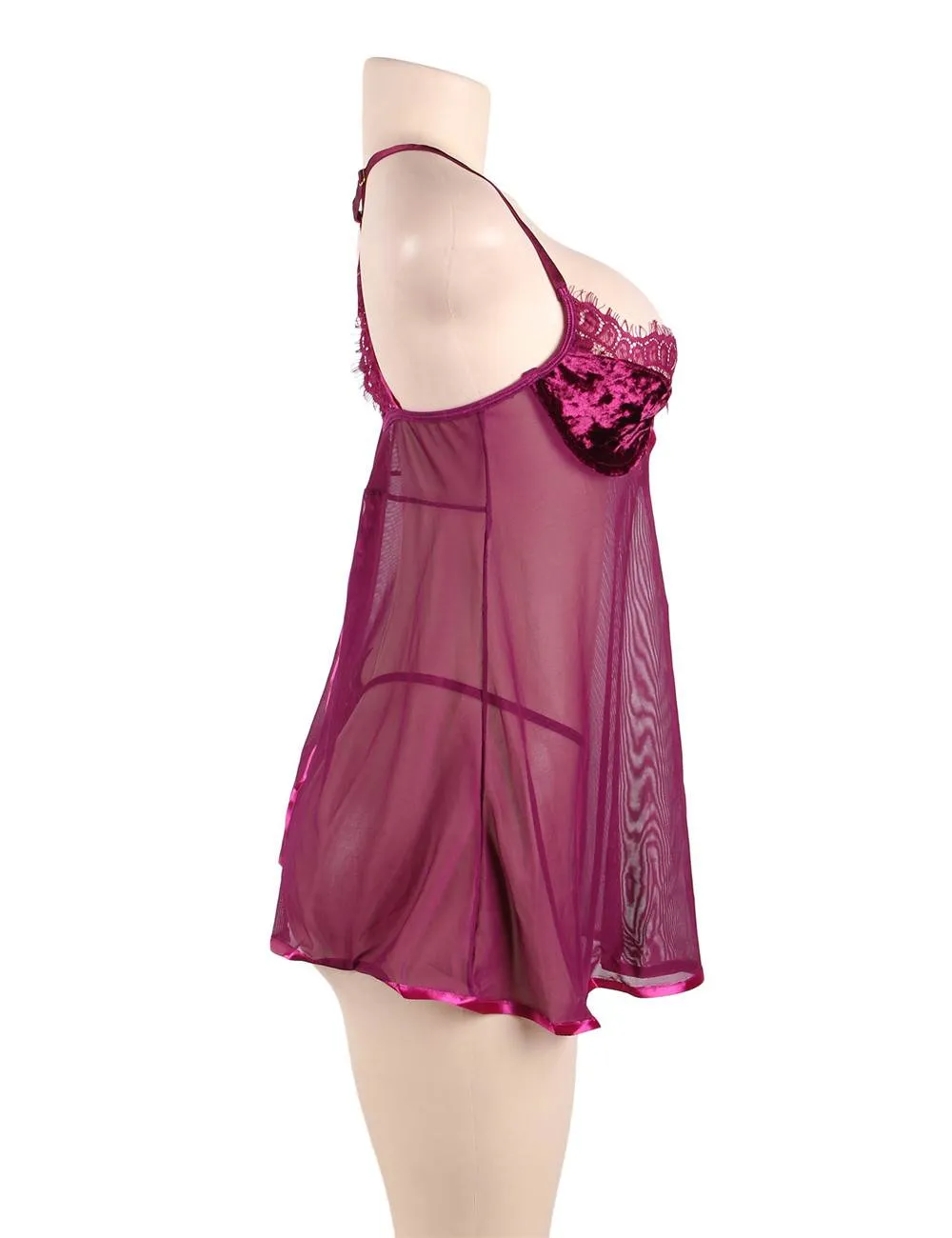 Featuring Velvet Underwire Cups With A Scalloped Lace Trim Babydoll Set