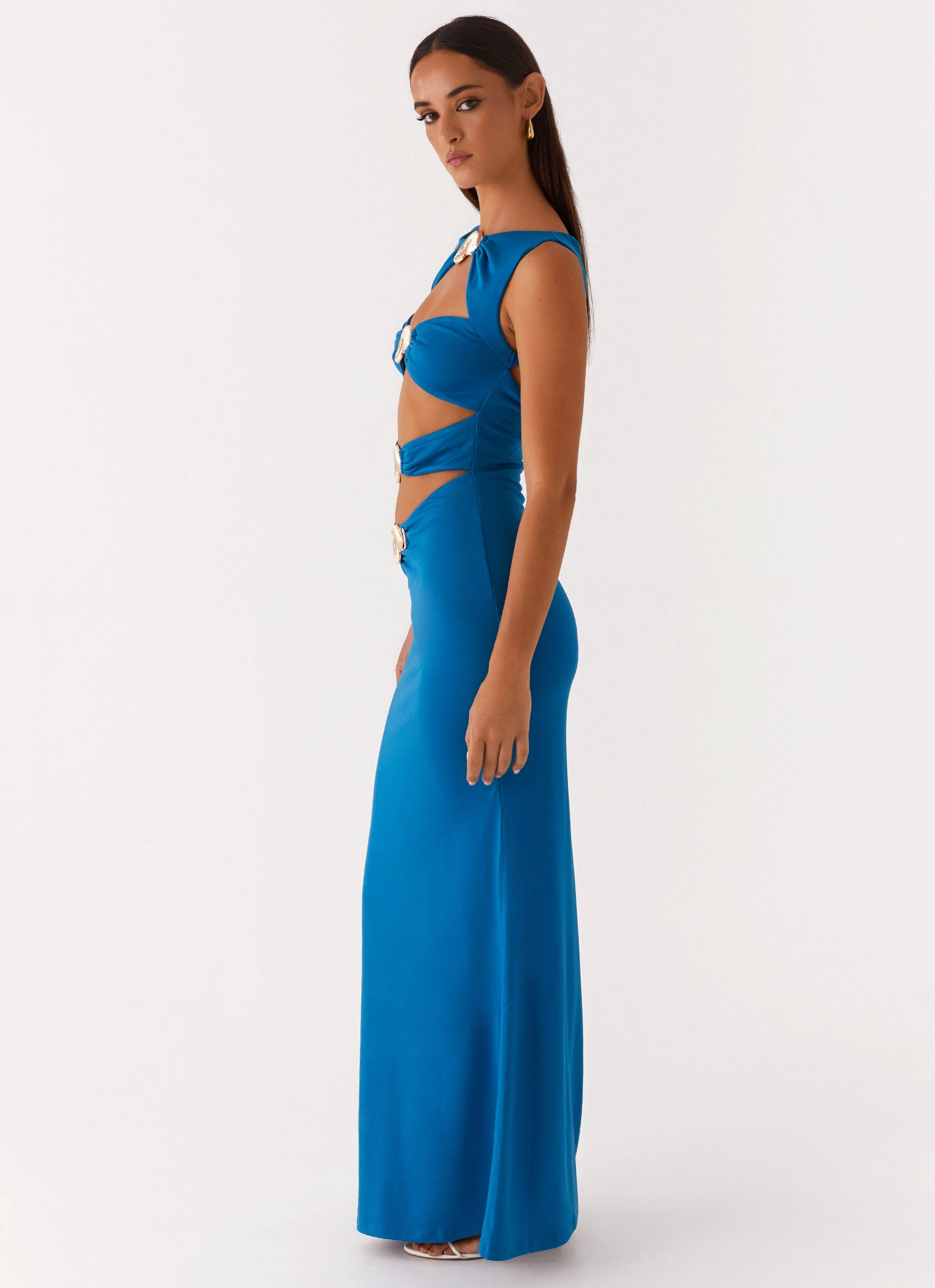 Linen Soft Lagoon Cut Out Maxi Dress - Royal Blue