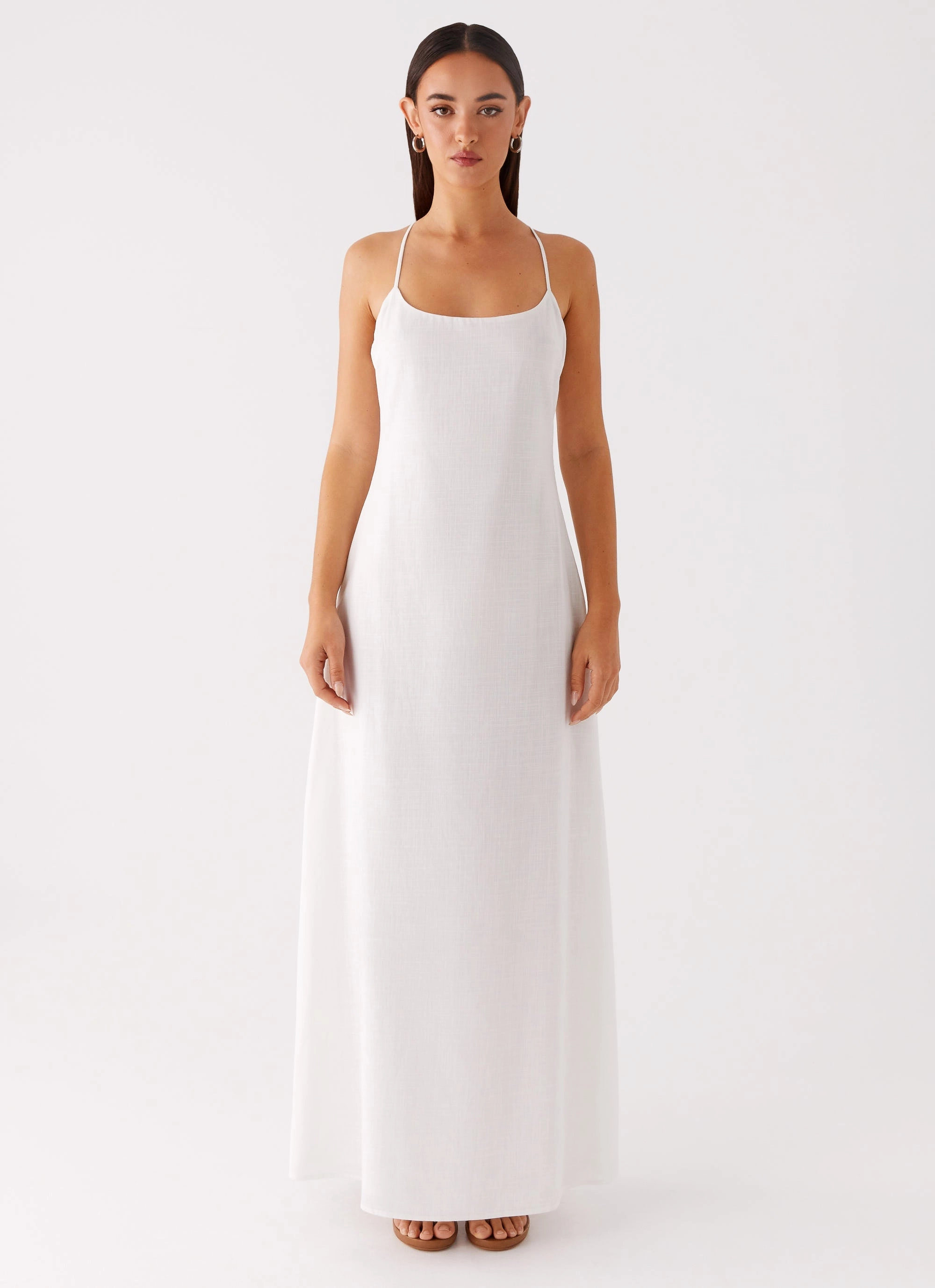 Madeleine Scoop Neck Maxi Dress - Off White Vibrant Waist