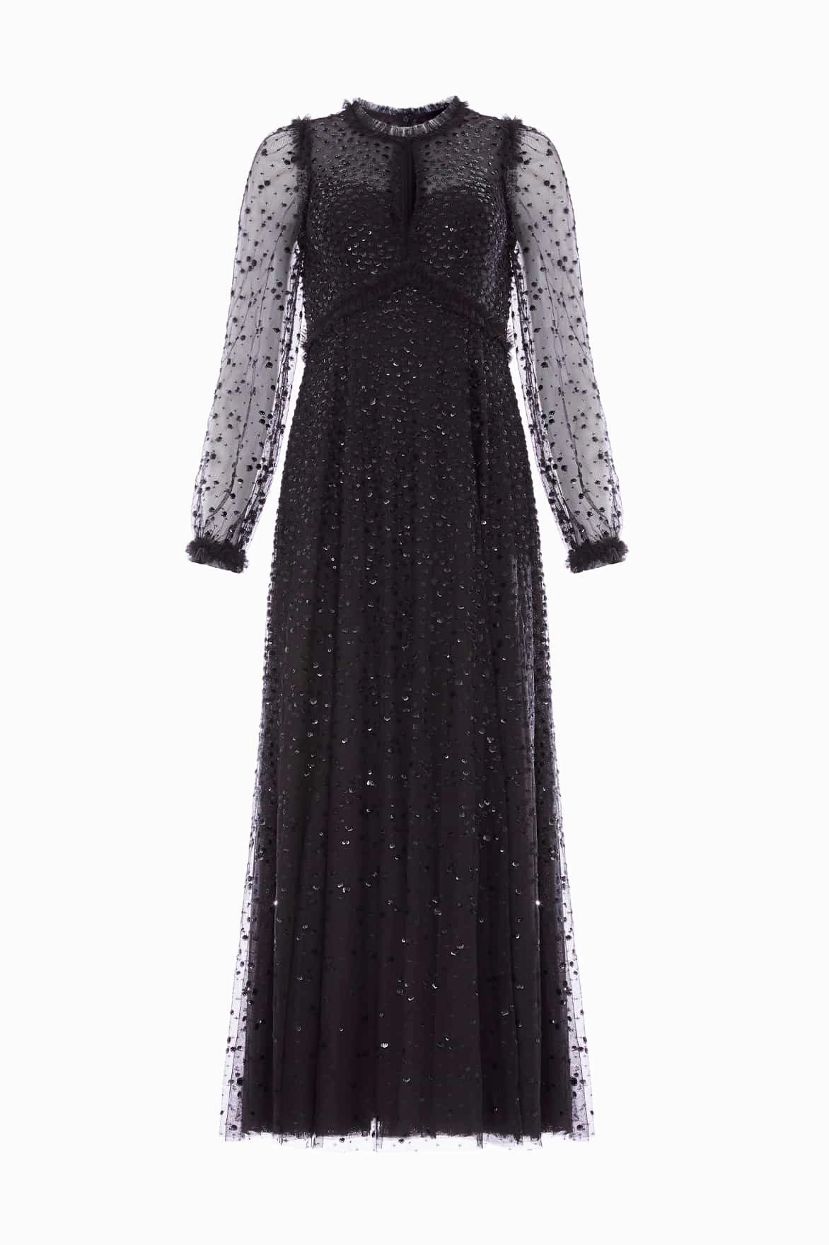 Versatile Edge Dappled Sequin Long Sleeve Ankle Gown