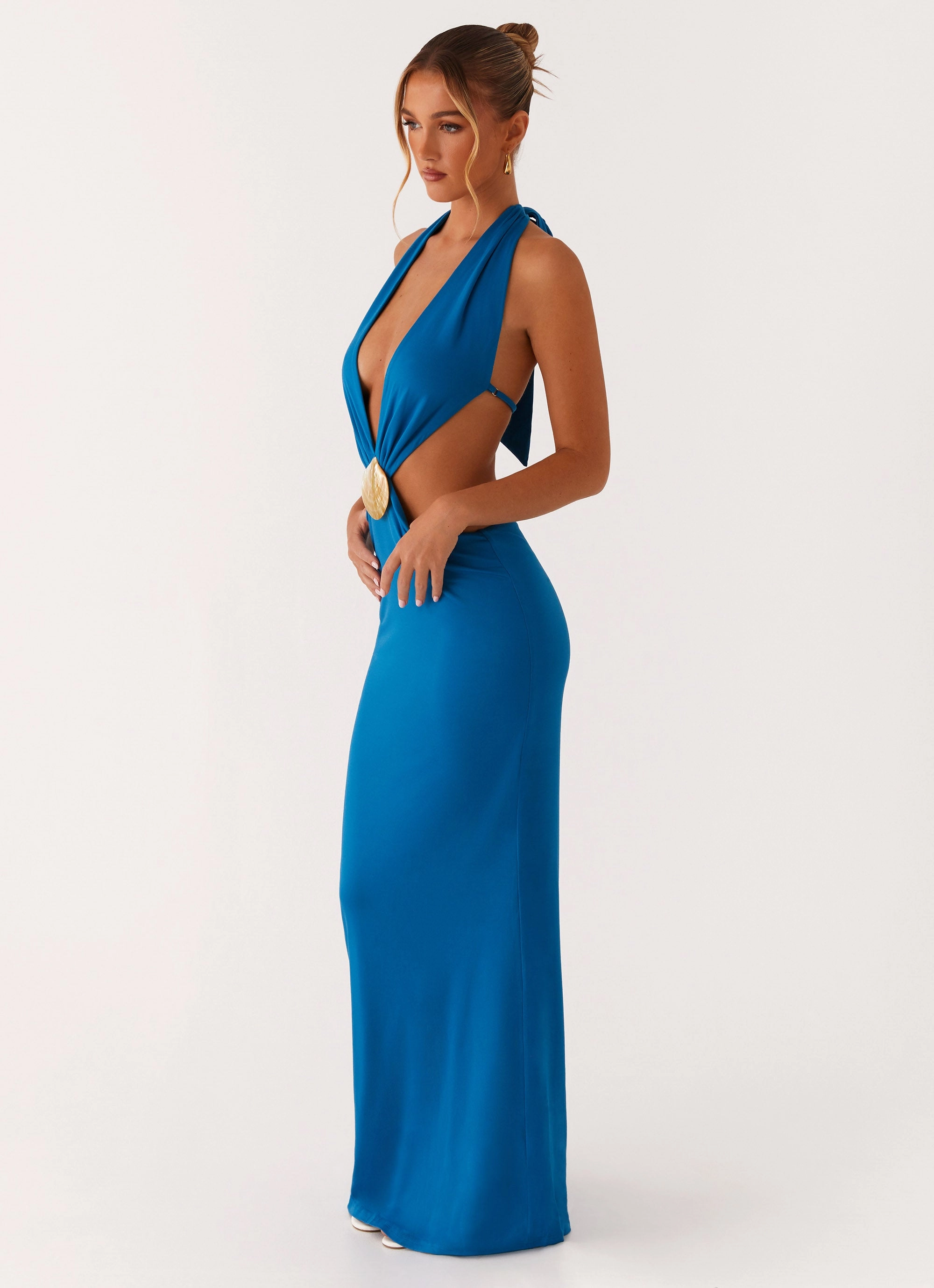 Lounge Cut Casual Vibes Flossy Maxi Dress - Royal Blue