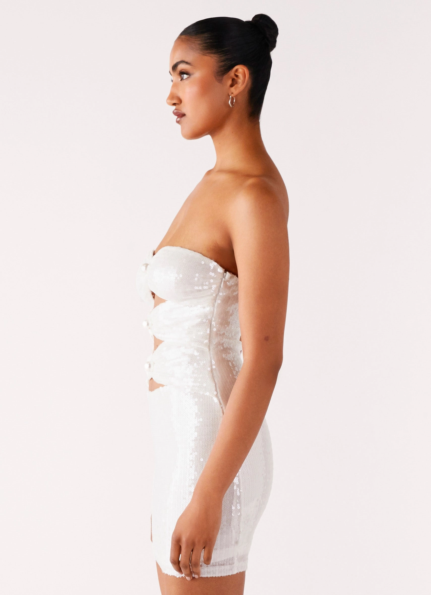 Edgy Twist Clyra Sequin Mini Dress - Ivory
