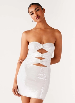 Low-Waist Clyra Sequin Mini Dress - Ivory
