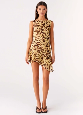 Fitted waist Maris Asymmetrical Mini Dress - Laguna Print